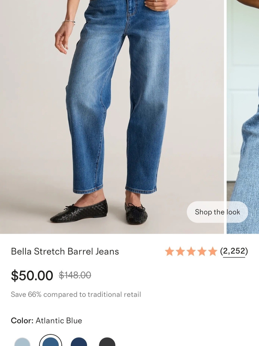 Quince Bella Stretch Barrel Jeans in Atlantic Blue NEW without tags